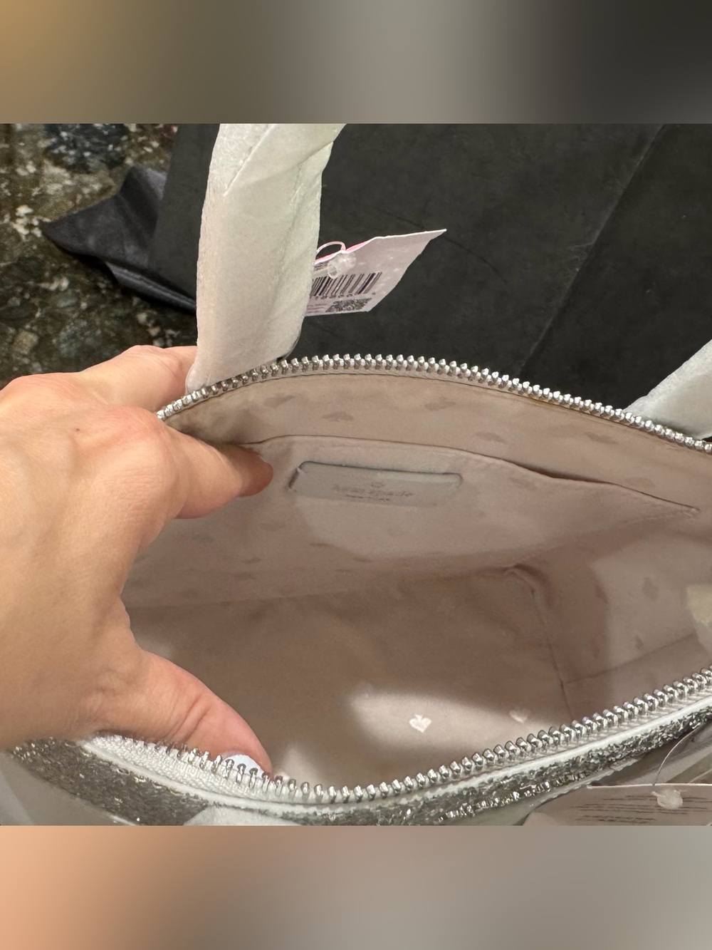 kate spade White Satchel with Silver Glitter Trim - Picture 9 of 10